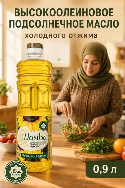 Масло подсолнечное высокоолеиновое халяль "Насиба" 0,9 л