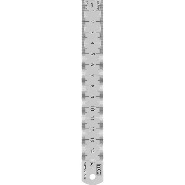 Линейка металлическая измерительная TDM ELECTRIC 15 см, нержавеющая сталь, двухсторонняя шкала, серия "Рубин" SQ1018-0501