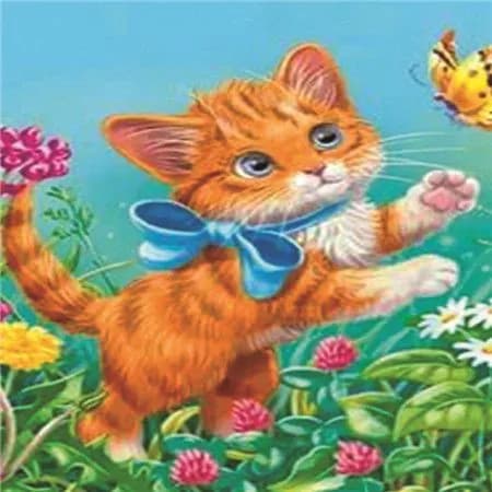 Алмазная мозаика картина стразами Рыжий кот с бантом/Размер холста 20х20 см/Размер картинки 15х15 см