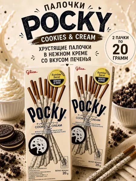 Шоколадные палочки Pocky Cookies & Cream, 2 шт по 20 гр