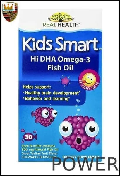 Bioglan, Kids Smart, рыбий жир с омега-3 и высоким содержанием ДГК, с фруктовым вкусом, 30 жевательных лопающихся капсул POWER