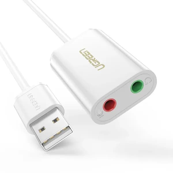 Карта звуковая USB 2.0 - адаптер для микрофона, динамика 3,5 мм., 0,15 м., белый (US205) Ugreen - для наушников и микрофона, совместим с PS4/ПК