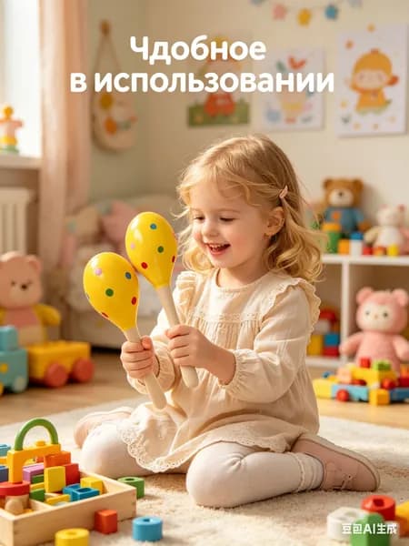 Маракасы деревянные, диаметр 6 см, длина 20 см, пара,