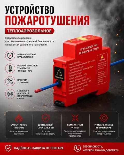 Автономный аэрозоль-огнетушитель 10/20/30/40г для авто и электрощитов