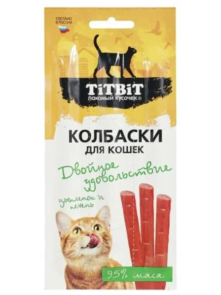 Titbit Лакомство для кошек "Двойное удовольствие" Колбаски с цыпленком и печенью 15 г