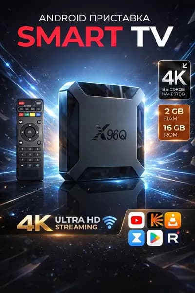 Смарт ТВ приставка Смарт ТВ приставка для телевизора Wi-Fi X96 Q Android 10, медиаплеер для цифрового ТВ с пультом