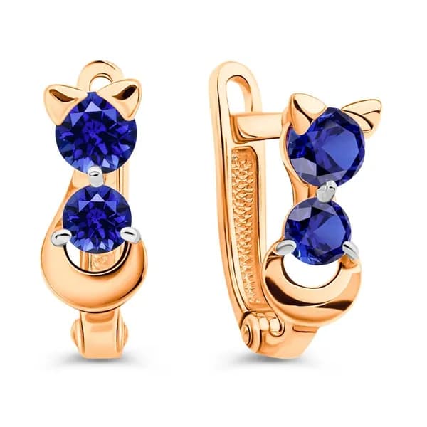Серьги Кошка детские с фианитами из красного золота 375 пробы 585GOLD