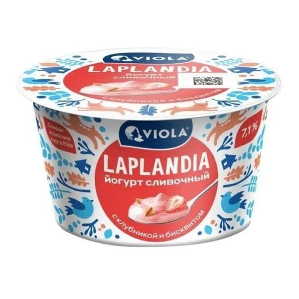 Йогурт Viola Laplandia сливочный клубника-бисквит 7,1% БЗМЖ 180 г