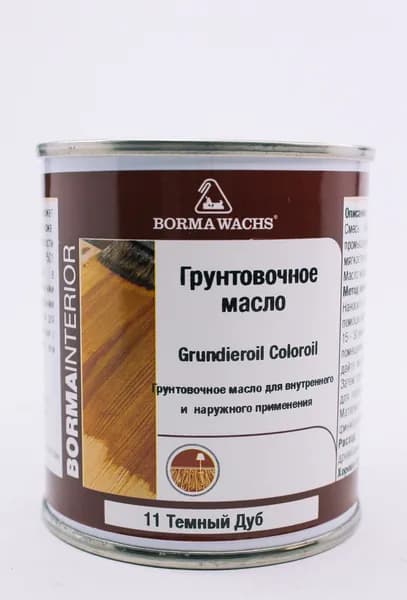 Масло для дерева BORMA WACHS GRUNDIEROIL COLOROIL (0,125л)цвет темный дуб, грунтовка, пропитка, морилка тонирующая, цветная