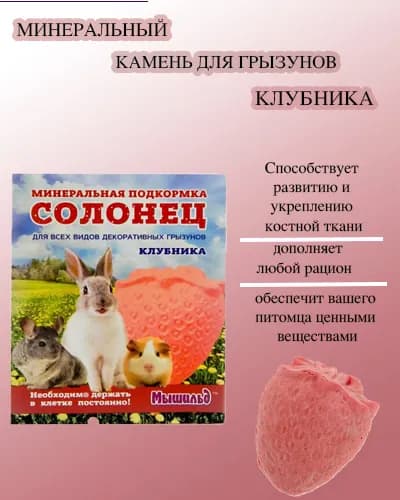Минеральная подкормка для грызунов Солонец Клубника, 50 гр.