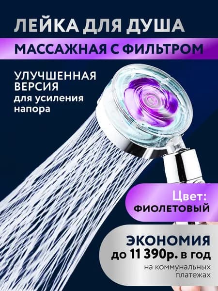 Лейка для душа Ginetarr металлическая из нержавеющей стали душевая насадка водосберегающая разборная с массажным эффектом. Цвет фиолетовый