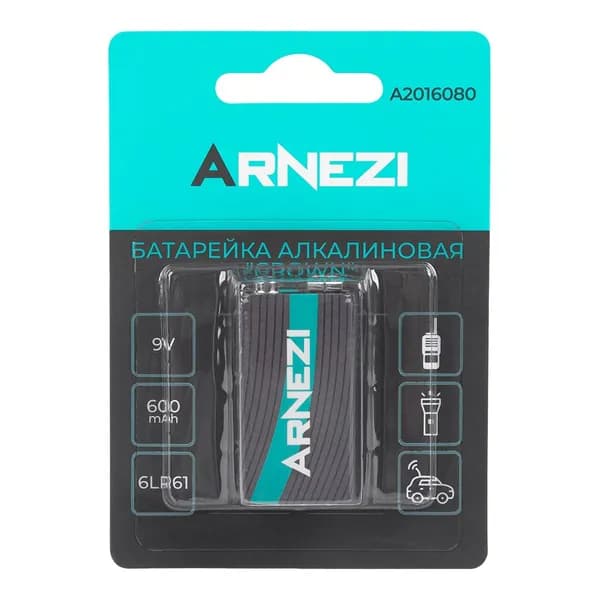 Батарейка пальчиковая алкалиновая крона Crown 6LR61 600mAh 9V (1 шт) A2016080 ARNEZI