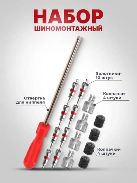 Комплект золотников с набором колпачков+отвертка для ниппеля