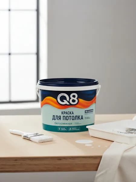 Краска воднодисперсионная, Formula Q8, акриловая, для потолков, матовая, белая, 2.7 кг