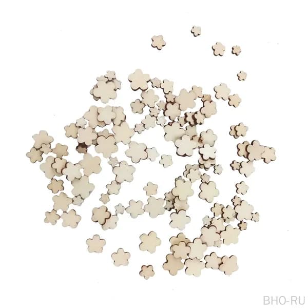 100 деревянных цветов смешанного размера Large 12*12*2.5mm Medium 10*10*2.5mm Small 8*8*2.5mm Tiny 6*6*2.5mm для ручного шитья бумаг скрапбукинга украшений волос свадебных изделий