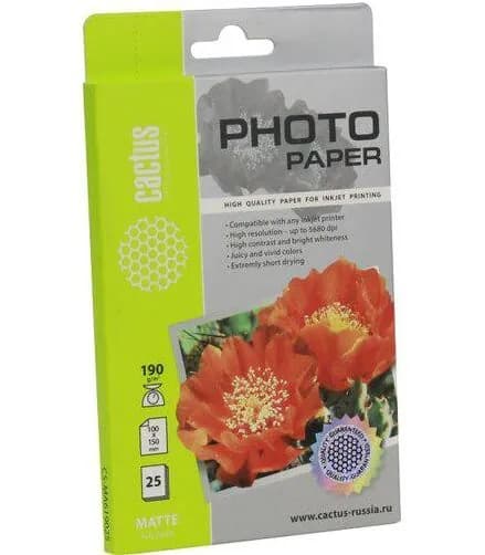 Фотобумага Cactus CS-MA619025 10x15/190г/м2/25л./белый матовое для струйной печати