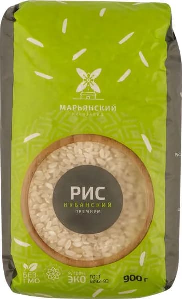 Рис круглозерный Марьянский рисозавод кубанский премиум Агрохим м/у, 900 г