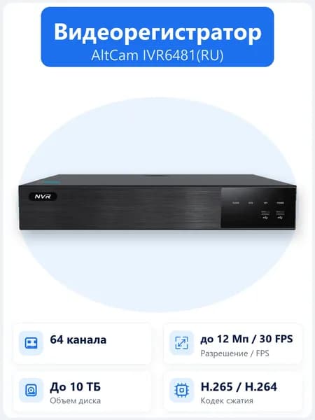 AltCam IVR6481(RU) 64-х канальный 12,0Мп IP-регистратор, потом 640мбит