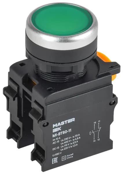 Кнопка управления IEK Master, диаметр 22 мм, 1NO 1NC, зелёная