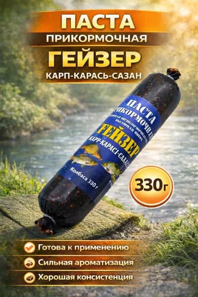 Прикормочная паста Гейзер, Карп-Карась-Сазан, 330 г - прикормка готовая для фидера и донки, насадка рыболовная