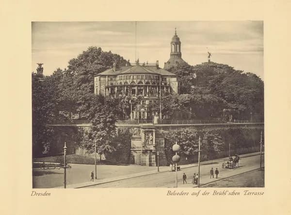 Дрезден. Бельведер на террасе Брюля. Антикварная фотогравюра. Германия, ок. 1910 года