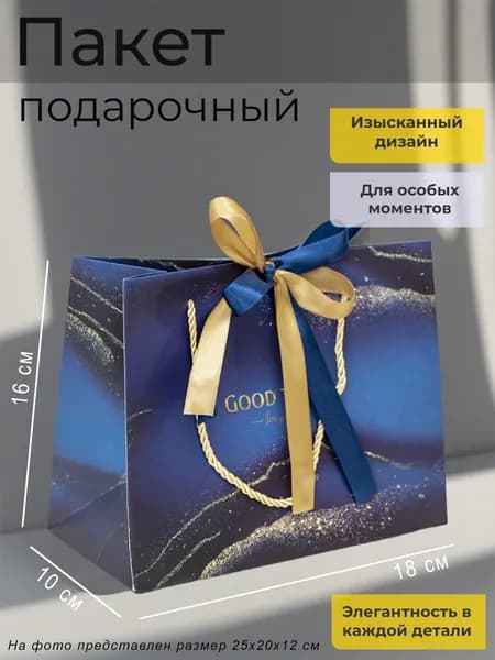 Пакет подарочный бумажный с принтом, с атласными лентами