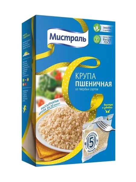Мистраль Пакетики для варки Крупа Пшеничная, 5 пакетиков по 80г