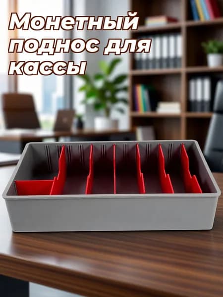 Плоский пластиковый кассовый лоток с пятью отделениями для хранения денег