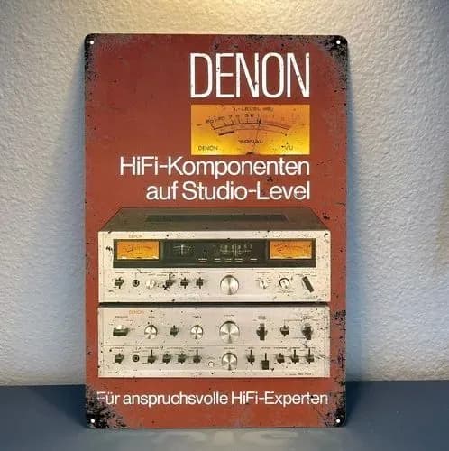 Винтажный металлический постер Denon Vintage Audiophile Hi-Fi Amplifiers - жестяная табличка