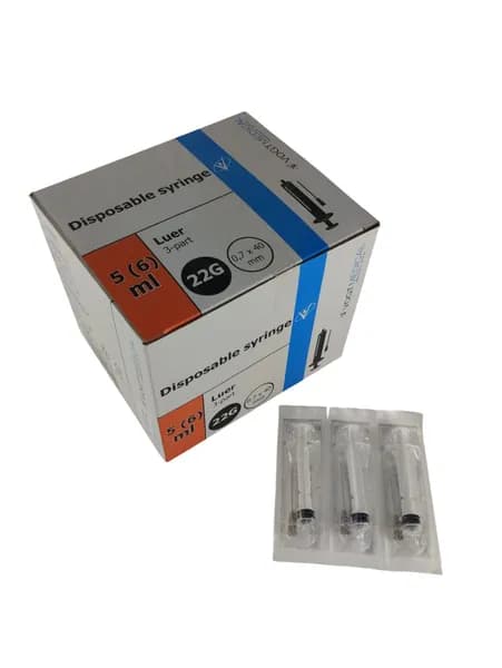 Шприц 5(6)мл 22G 0.7*40мм 3-х комп. с приложенной иглой Luer (Vogt Medical) 100 шт.