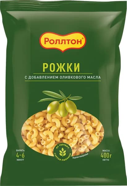 Макароны роллтон с оливковым маслом, рожки,400 г. из твердых сортов пшеницы, 1 шт