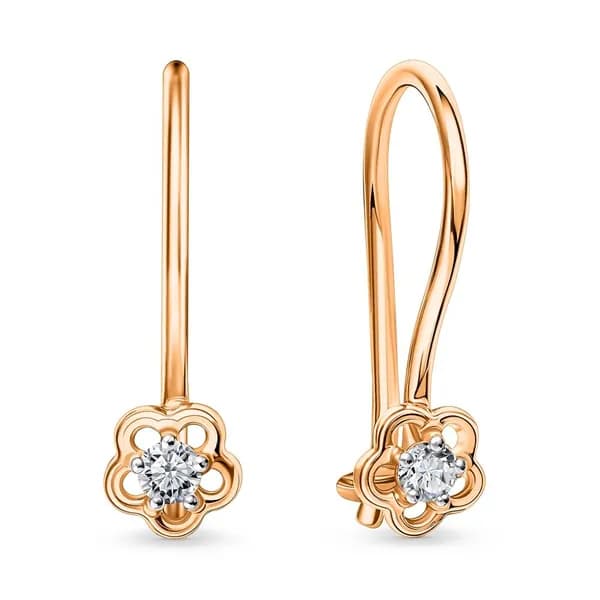 Серьги детские с фианитами из красного золота 585 пробы 585GOLD