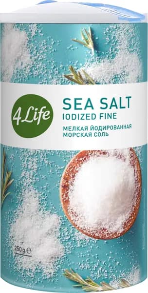 Соль морская 4 LIFE мелкая йодированная высший сорт, 250г x 3 упаковки