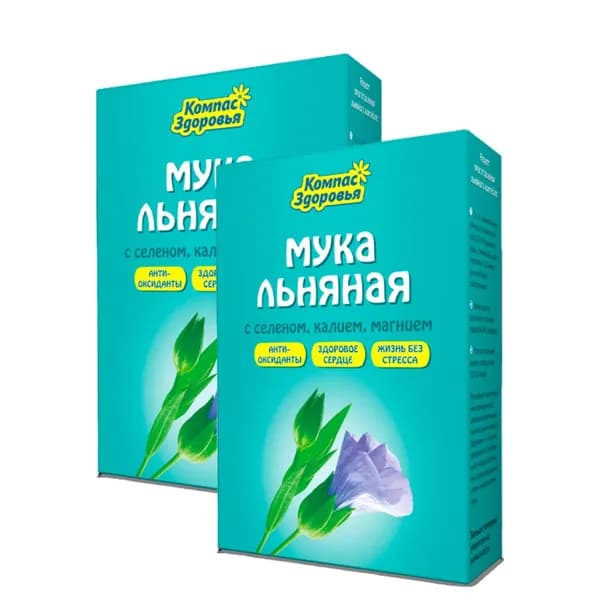 Мука льняная с селеном, калием, магнием, 2 шт по 300 гр, Компас Здоровья