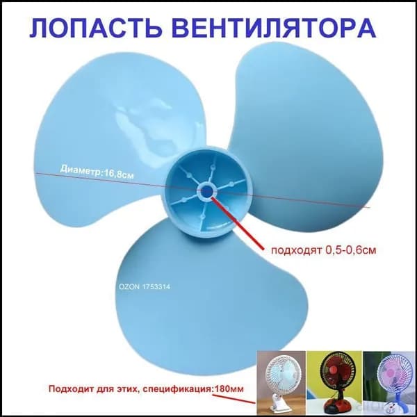 Качественный универсальный пропеллер 16.8 см для настольных моделей 180 мм, синяя крыльчатка вентилятора применяется
