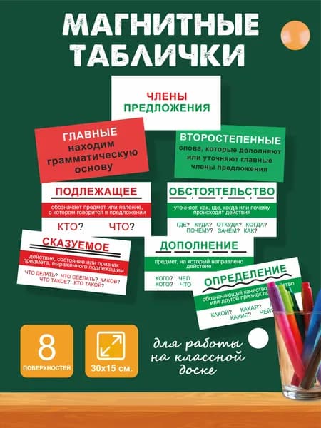 Магнитные таблички для школьной доски "Члены предложения"