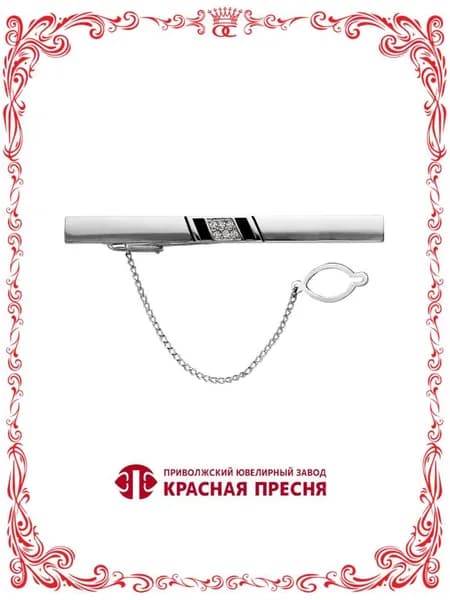 Серебряный зажим для галстука с круглыми фианитами Б8386612