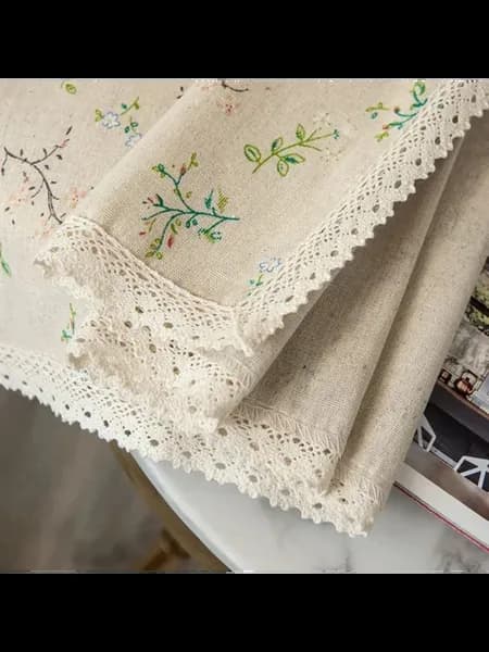 Портьера бохо с цветами 150x200 см бежевая
