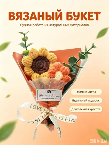 Вязаный букет ручной работы из мягких цветов, красивый подарок на выпускной и учителю, вечный букет