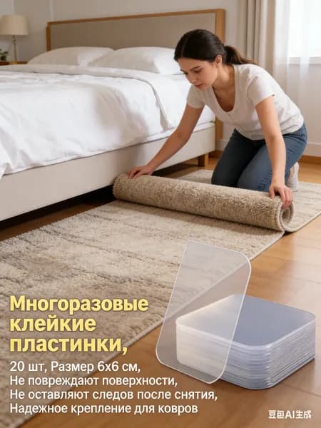Противоскользящие липучки для ковра. Антискользящие фиксаторы многоразовые. подложка