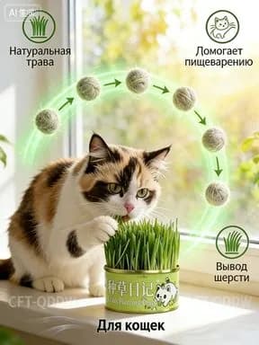 Трава для кошек натуральная в банке для выведения шерсти улучшение пищеварения безопасная для домашних кошек