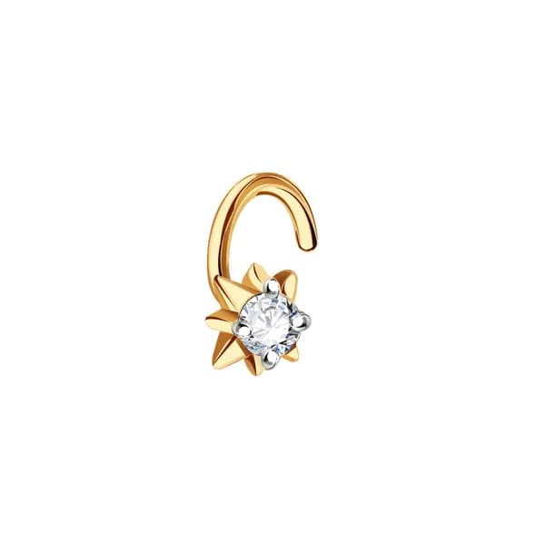 Золотой пирсинг в нос DIAMANT-ONLINE с цирконием 585 пробы
