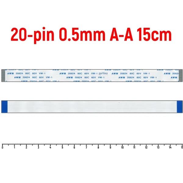 FFC Шлейф 20-pin Шаг 0.5mm Длина 15cm Прямой A-A AWM 20624 80C 60V VW-1