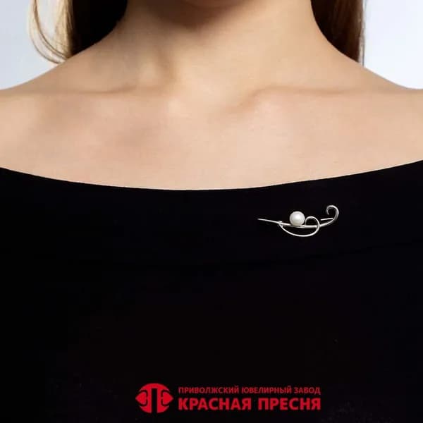 Брошь серебро 925 с жемчугом платинирование Б13315916Пл