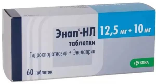 Энап-НЛ, таблетки 12.5 мг+10 мг, 60 шт.