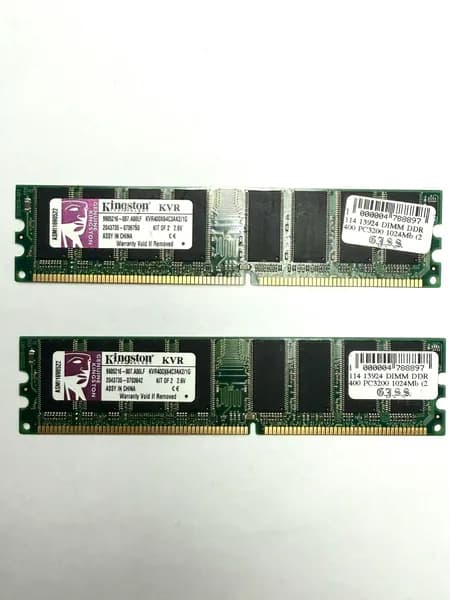 Оперативная память DIMM 1024MB DDR, 400 МГц, 2 x 512 МБ (KVR400X64C3AK2/1G)