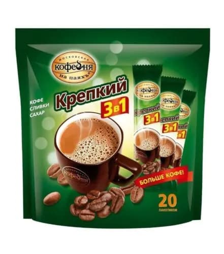 Московская кофейня на паяхъ Кофейный напиток растворимый Крепкий 3 в 1, в уп 20 пак по 16 г, 1уп