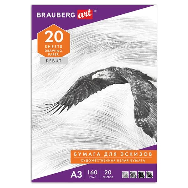 Папка для рисования большого формата А3, 20 листов, 160 г/м2, Brauberg, 297х420 мм, Орел