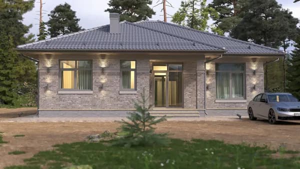 Проект "Популист" 120 м2 газосиликатного (400 мм) дома с облицовкой кирпичом 1Нф (120 мм)
