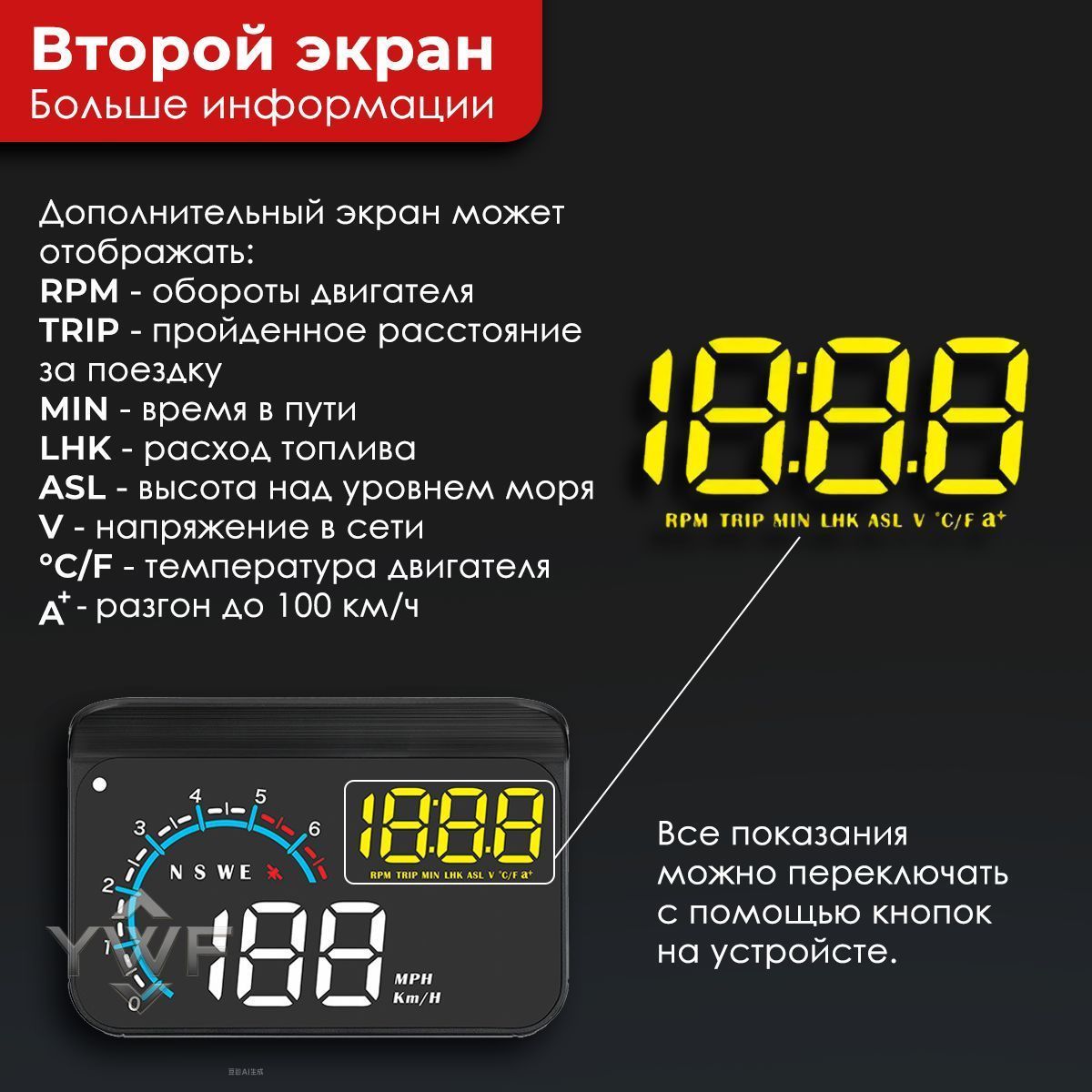 Проектор на лобовое стекло, 10 Вт арт. HUD